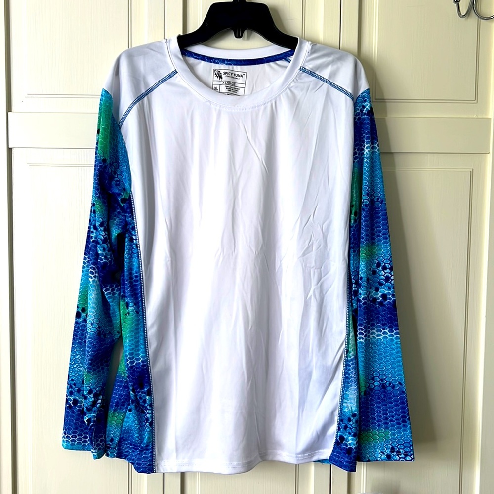 Men’s XL Spicy Tuna long sleeve moisture wicking shirt.  NWT